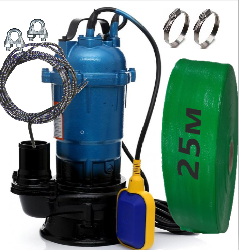 Фекальний насос 1,3 кВт + 25 м шланг, з подрібнювачем Womet WQD 13 + трос хомути, фото 1