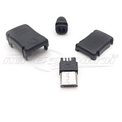 Роз'єм штекер micro USB 5pin, чорний із корпусом