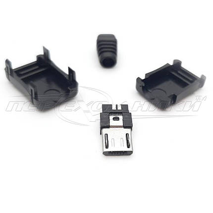Роз'єм штекер micro USB 5pin, чорний із корпусом, фото 2