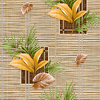 Обои для стен бумажные влагостойкие листья бамбук ветки коричневые 0,53*10м