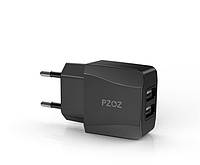 Зарядное устройство Pzoz 5V/2.1A на 2 USB порта (чёрный)