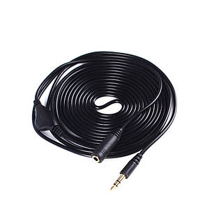 Аудіо кабель подовжувач з регулятором гучності 3 метра 3.5 мм джек тато-мама чорний