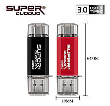 Флеш накопичувач USB 3.0 /USB Type C SUPER DuoDuo 32GB (червоний), фото 2