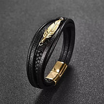 Браслет шкіряний жіночий Zig Jewelry (чорний) металевий замок, фото 2