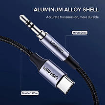 Перехідник Type-C на 3.5 MiniJack (AUX) UGREEN 1 метр аудіо кабель Type-C-miniJack, фото 2