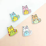 Ґудзики "Котики No1" дерев'яні, 24*25 мм, МІКС, фото 2