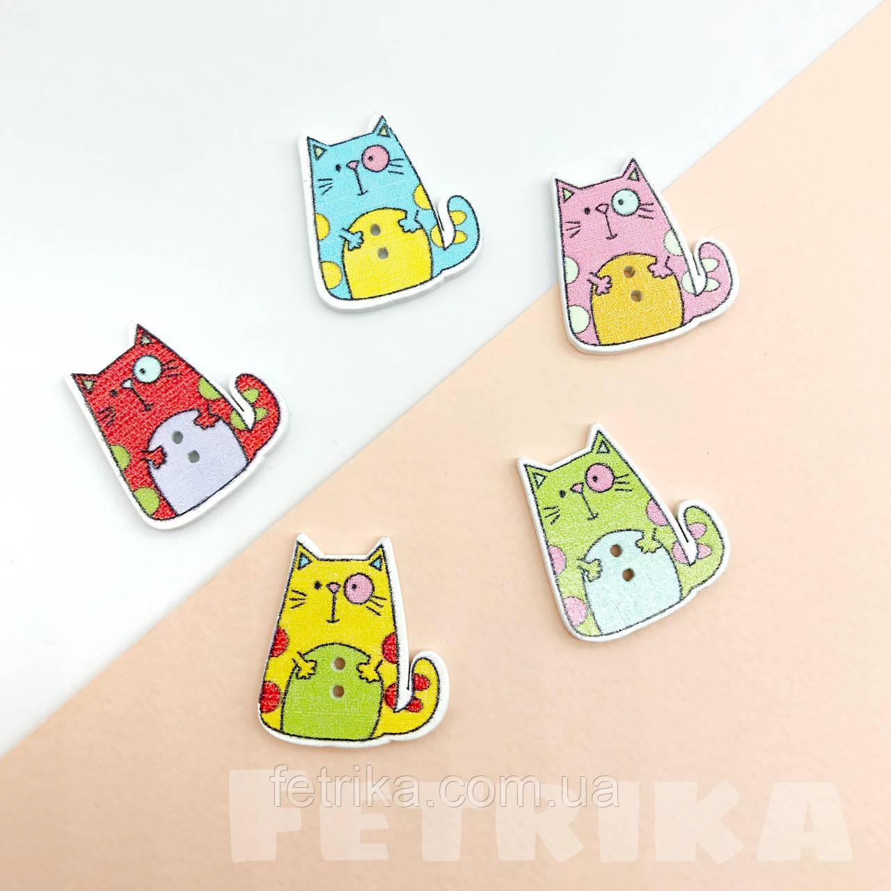 Ґудзики "Котики No1" дерев'яні, 24*25 мм, МІКС, фото 1