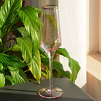 Набор бокалов из 6 шт под шампанское с золотым ободком розовый 300мл ST121