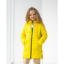 Подовжена яскрава жовта демісезонна куртка для дівчинки