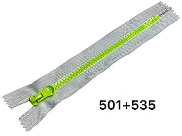 Блискавка Білий з салатовим зубом 18см №5 тракторна кишенькова