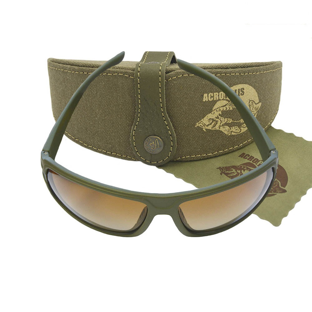 Чоловічі сонцезахисні окуляри для риболовлі в джинсовому футлярі обробленому натуральною шкірою на латунній кнопці, фото 1