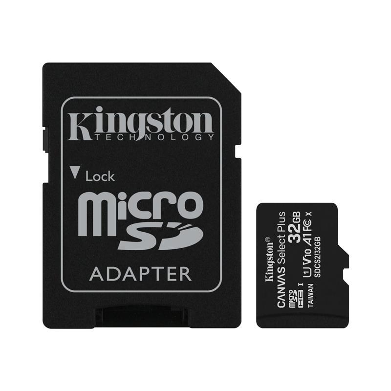MicroSDHC 2x32GB UHS-I Class 10 Kingston Canvas Select Plus R100MB/s + SD адаптер (SDCS2/32GB-2P1A)