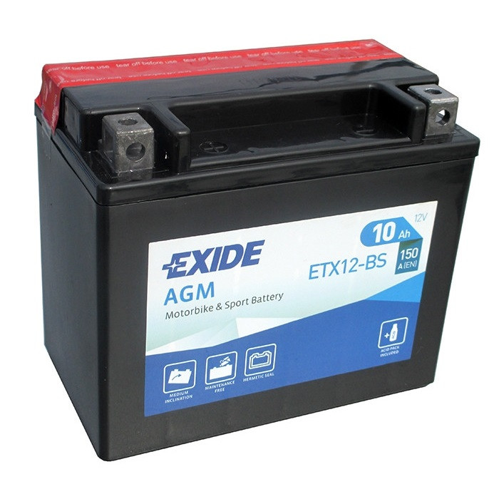 Мото аккумулятор EXIDE 12 V 10 Ah 150 A (+/-) 150х87х130 мм (YTX12-BS / ETX12-BS) - фото 1 - id-p465398704