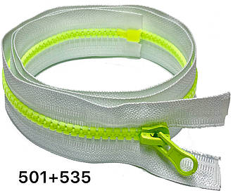 Блискавка Білий з салатовим зубом 100см №5 тракторна роз'ємна з одним бігунком