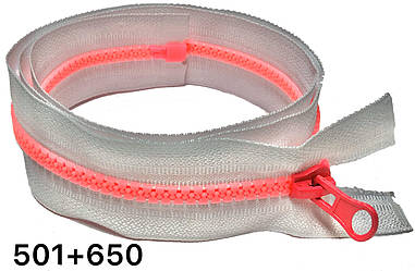 Блискавка Біла з рожевим зубом 100см №5 тракторна роз'ємна з одним бігунком