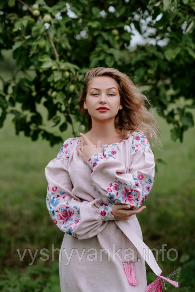 Рожеве лляне плаття-вишиванка, арт. 4549, фото 1