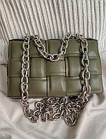 Жіноча сумка Bottega Veneta The Chain Cassette Khaki | Плетений клатч Боттега Венета Хакі