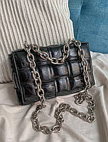 Жіноча сумка Bottega Veneta The Chain Cassette Gloss Black | Плетений клатч Боттега Венета Чорний глянець