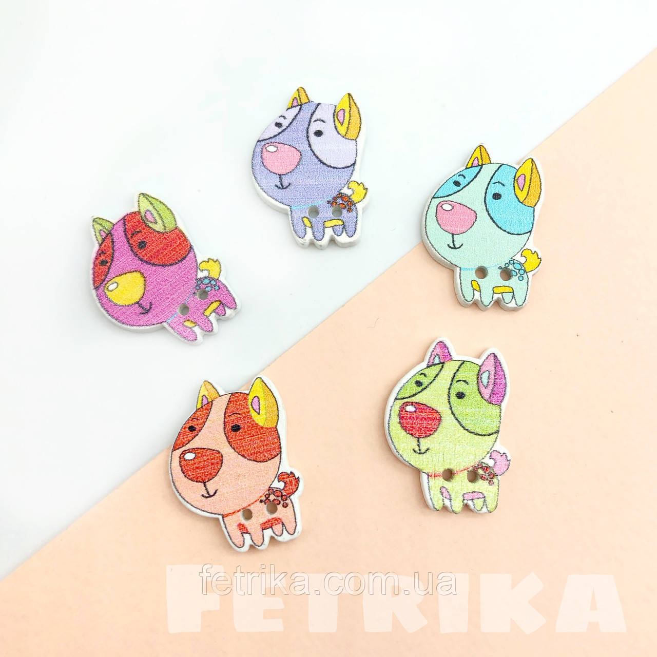 Гудзики "Песики" дерев'яні, 23*18 мм, МІКС, фото 1