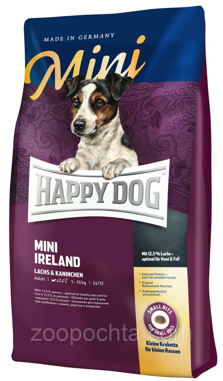 Сухий корм Happy Dog Mini Ireland для собак дрібних порід з кроликом та лососем 8КГ