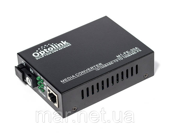 Медіаконвертер Optolink1M-FE-20A (100M, 20km, SC, RJ45, Tx 1310nm, standart size metal case)