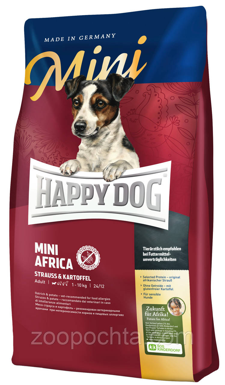 Сухий корм Happy Dog Mini Africa для собак дрібних порід при алергіях зі страусом 4КГ, фото 1