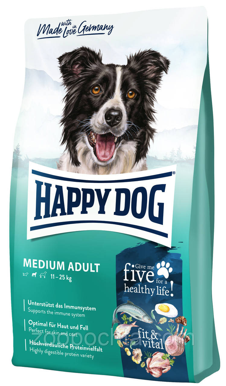 Сухий безглютеновий корм Happy Dog Fit & Well Medium Adult для дорослих собак середніх порід до 25 кг, 12,5КГ