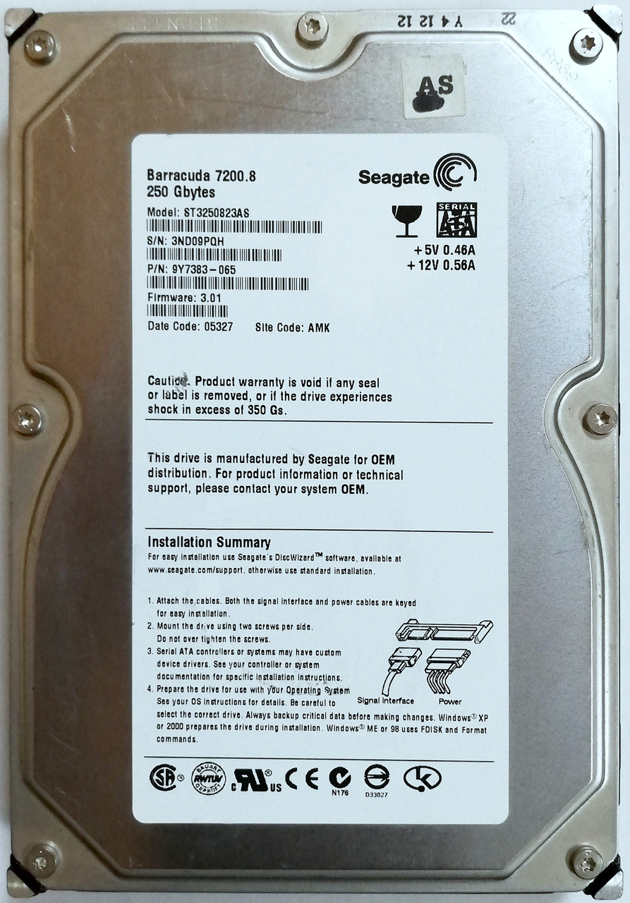 Жорсткий диск для комп'ютера 250GB Seagate Barracuda 3.5" 8MB 7200rpm (ST3250823AS) SATA/150 Б/В