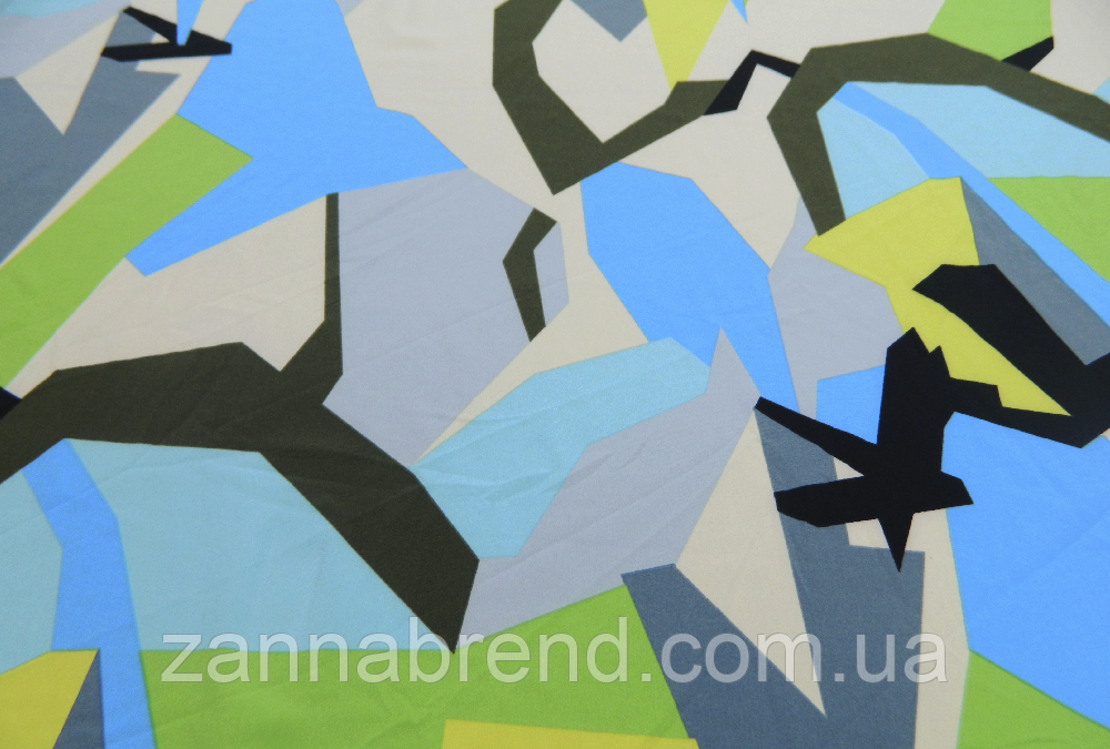 Тканина супер-софт зелено-блакитні геометричні візерунки, фото 1