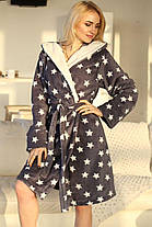 Теплий короткий махровий халат із зірками сірий, фото 3