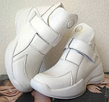 Philipp Plein весна 2024! Жіночі білі снікерси черевики Філіп плейн на танкетці з липучками, фото 7