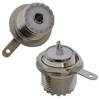 Гніздо UHF з гайкою монтажне, фторопласт, латунь