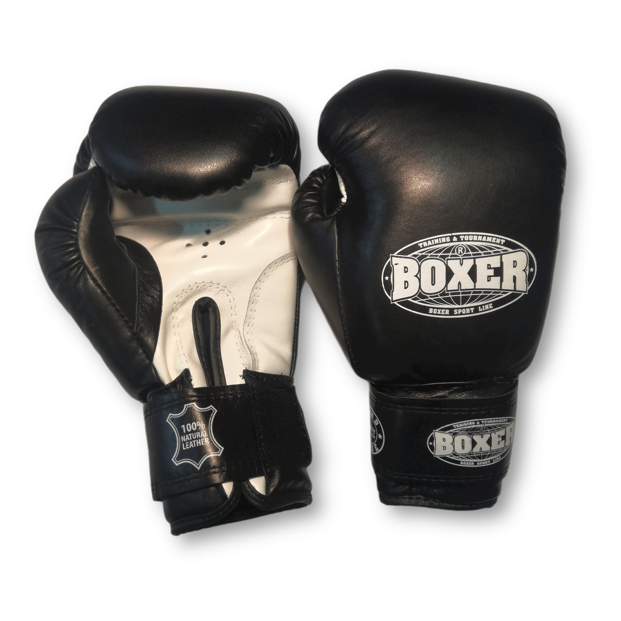 Боксерські рукавички 10 oz шкіра, чорні BOXER