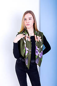 Штапельный хустку жіночий легкий літній головний, шийний стильний квітами зеленого кольору