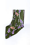 Штапельный хустку жіночий легкий літній головний, шийний стильний квітами зеленого кольору, фото 4