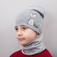 Детская шапка с хомутом КАНТА "Кошка" размер 48-52 серый (OC-501)