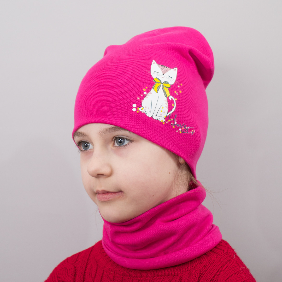 Дитяча шапка з хомутом КАНТА "Кішка" розмір 52-56, малиновий (OC-505)