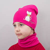 Детская шапка с хомутом КАНТА "Кошка" размер 52-56 малиновый (OC-505)