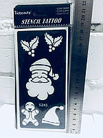 Большой трафарет (временное тату) STENCIL TATTO для рисунков на теле (18 см.) Дед Мороз S283