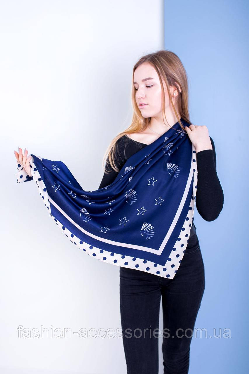 Штапельный хустку жіночий красивий легкий літній головний, нашийний STAR синього кольору, фото 1
