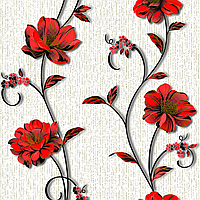 Шпалери на стіну паперові білі з червоними квітами 0,53*10м