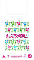 Пакет полиэтиленовый типа майка 34*58 Цветы(5цветов)''Комсерв''(100 шт)Кулек цветной с рисунком и ручками