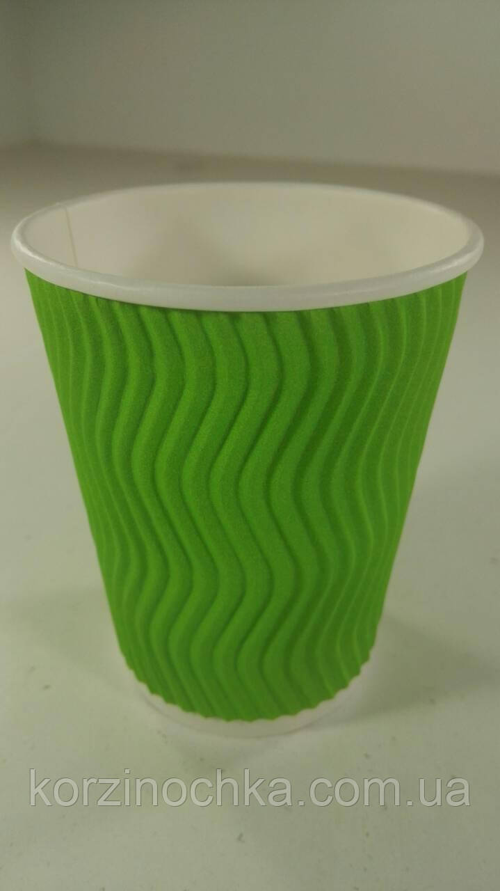 Паперовий Стакан під каву 250 мл(20 шт)Гофрований"Зелений Маестро