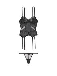 Комплект білизни Victoria's Secret Floral Embroidered Корсет та Трусики, Чорний