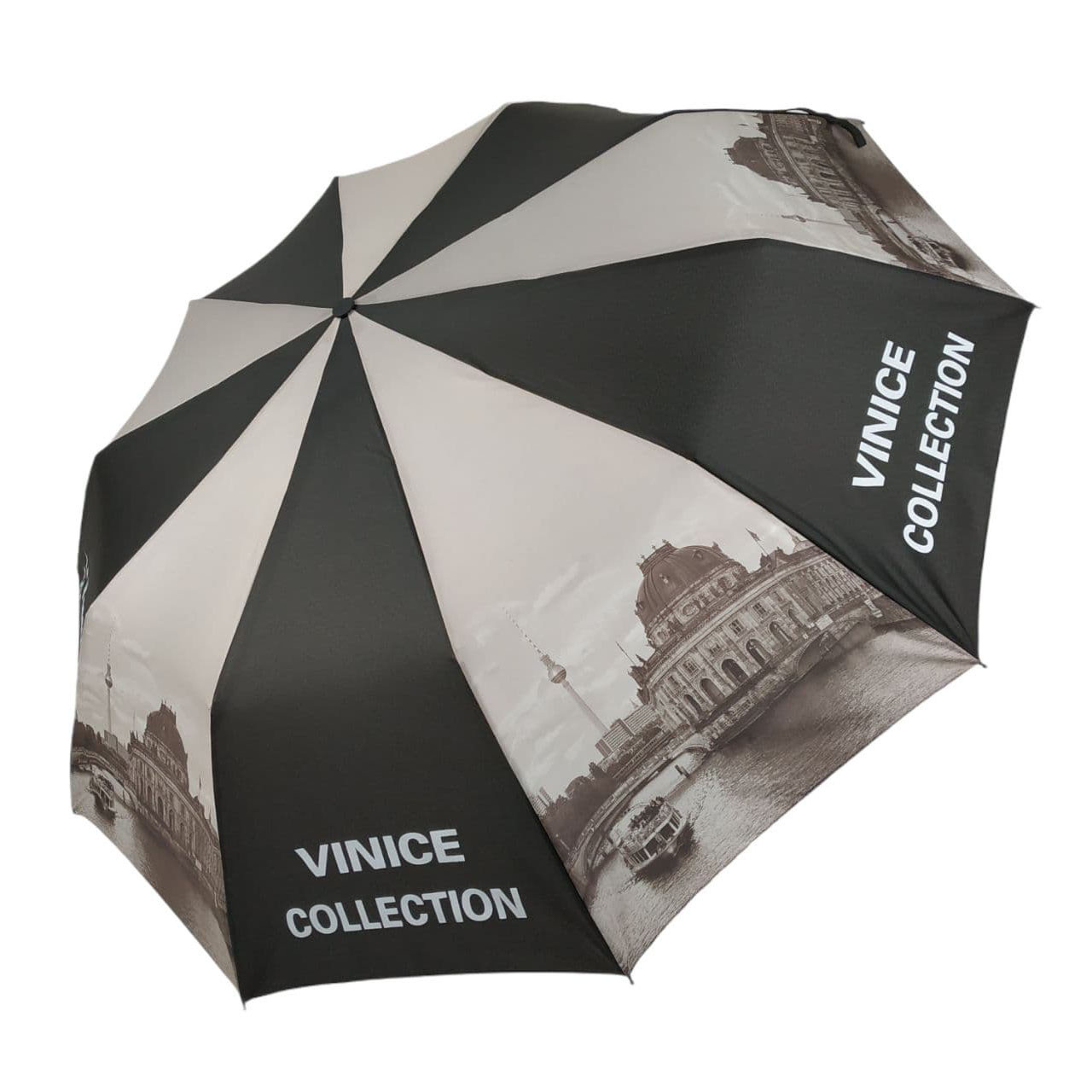 Жіноча складана парасолька напівавтомат "Vinice" від Feeling Rain, чорно-сіра, FR0516-6