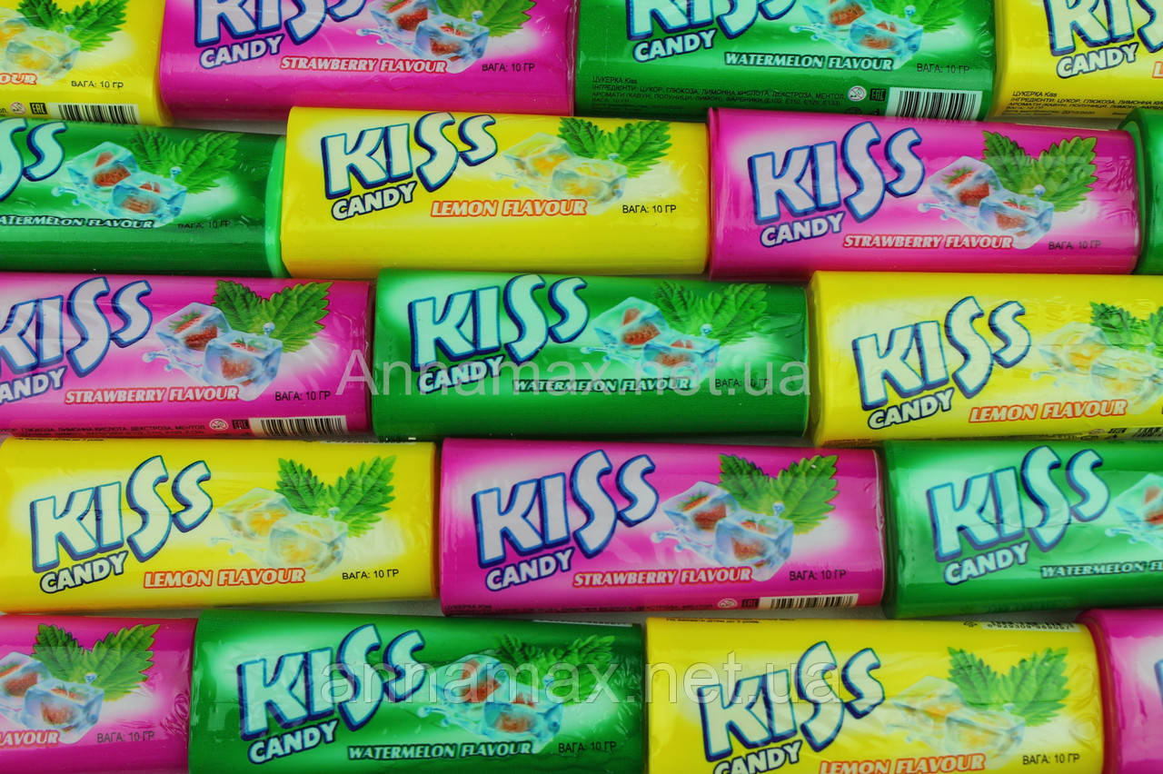 Цукрове драже “KISS candi: Асорті з лимоном, кавуном та полуницею, 30 шт