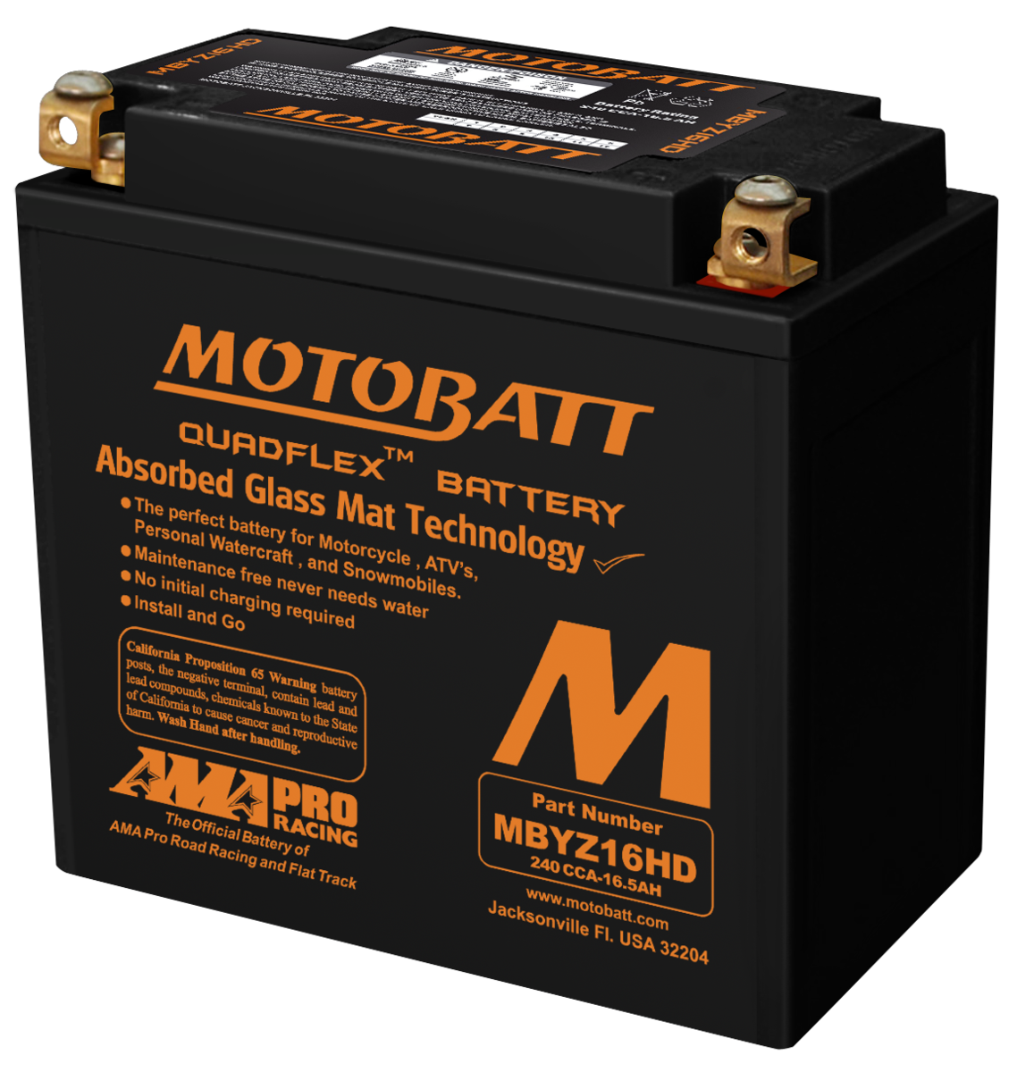 Аккумуляторная батарея Motobatt MBYZ16HD 12V AGM для мотоцикла Harley-Davidson XL Sportster, VRSC V-Rod Street