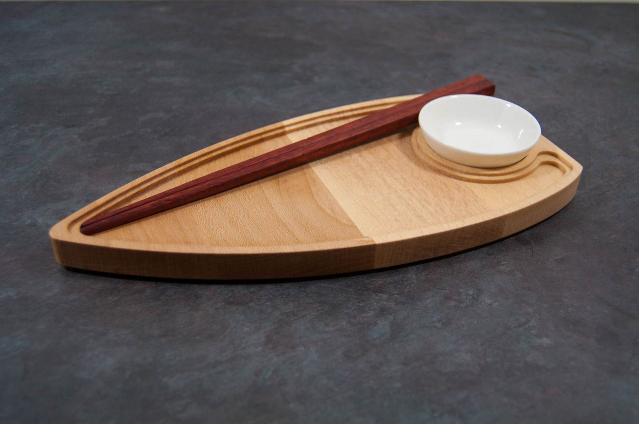 Сервірувальна дошка дерев'яна тарілка блюдо для подачі суші, ролів порційна "Фрегат" 290 х 140 х 20 мм