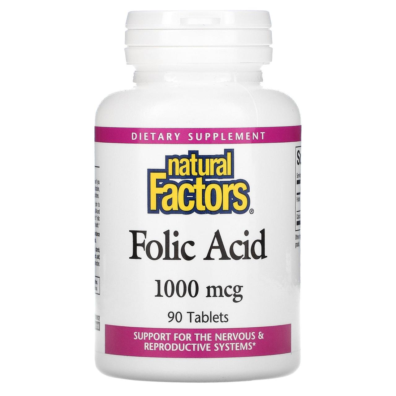 Natural Factors, фолієва кислота, 1000 мкг, 90 таблеток