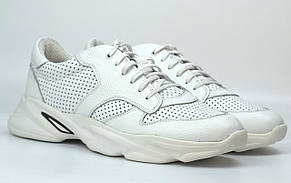 Білі чоловічі літні кросівки шкіряні сітка взуття великих розмірів Rosso Avangard ReBaKa White Perf Leath BS